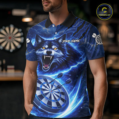 Personalized Blue Dartboard Lightning Wolf Darts Shirt For Men, Darts Team Jersey Polo & 1/4 Zip TDM5918