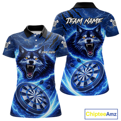 Personalized Blue Dartboard Lightning Wolf Darts Shirt For Women, Darts Team Jersey Polo & 1/4 Zip TDM5918