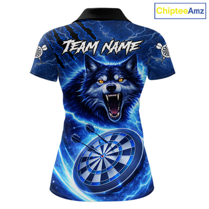 Personalized Blue Dartboard Lightning Wolf Darts Shirt For Women, Darts Team Jersey Polo & 1/4 Zip TDM5918