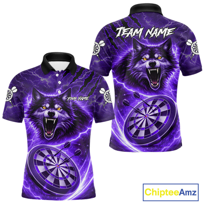 Personalized Purple Dartboard Lightning Wolf Darts Shirt For Men, Darts Team Jersey Polo & 1/4 Zip TDM5919