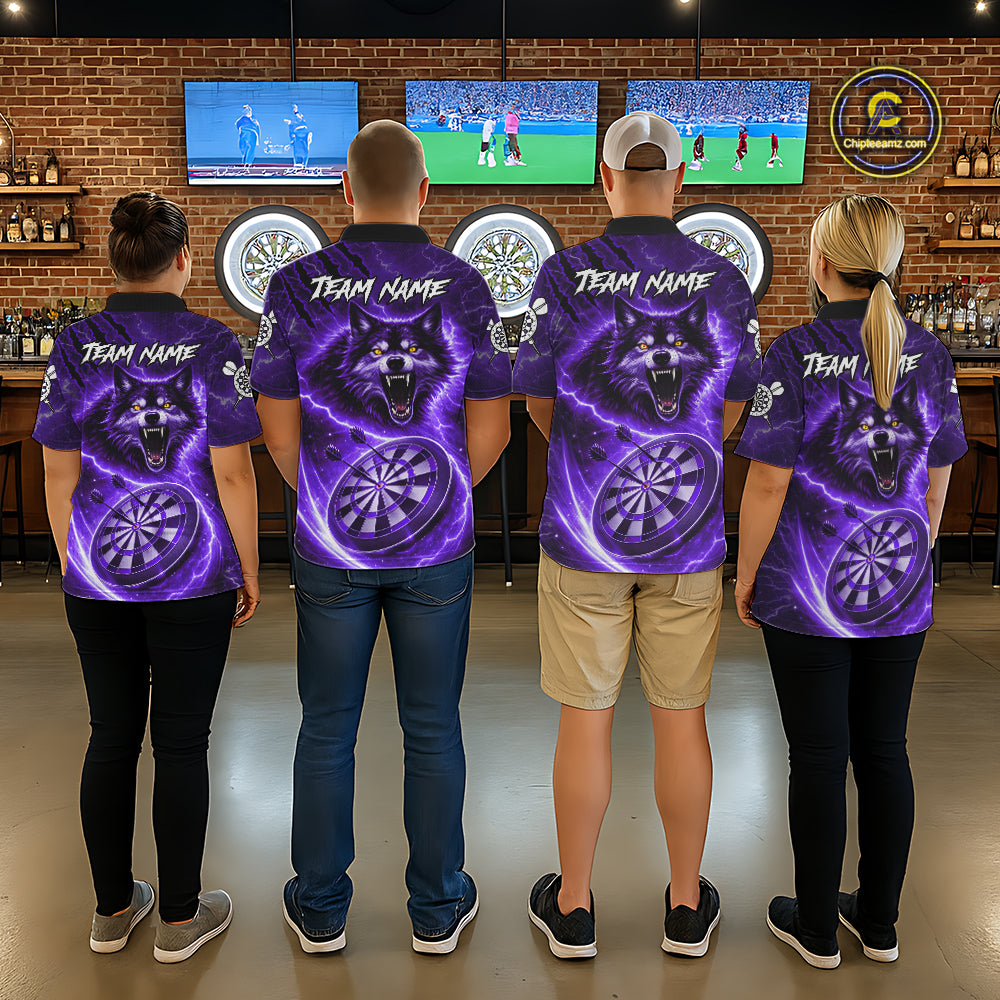 Personalized Purple Dartboard Lightning Wolf Darts Shirt For Men, Darts Team Jersey Polo & 1/4 Zip TDM5919