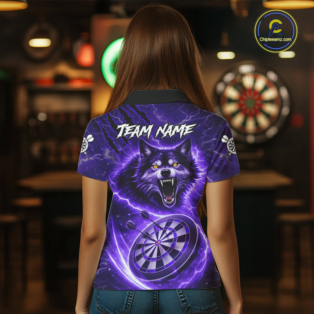 Personalized Purple Dartboard Lightning Wolf Darts Shirt For Women, Darts Team Jersey Polo & 1/4 Zip TDM5919