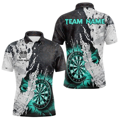 Personalized Grunge White Black Crack Wall Dart Shirts For Men Custom Dart Jerseys |Turquoise TDM3708
