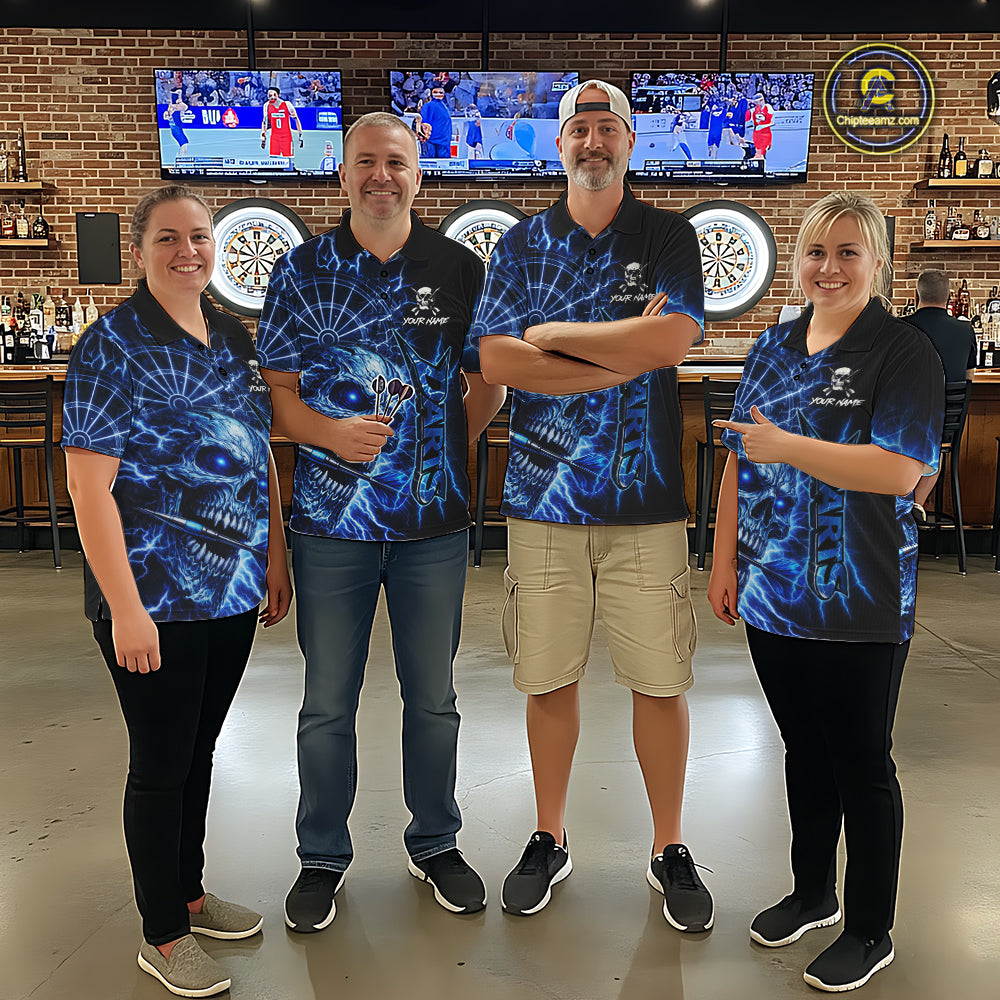 Blue Darts Skull Polo & Quarter Zip Shirt For Women Custom Thunder Lighting Darts Team Jersey TDM6061