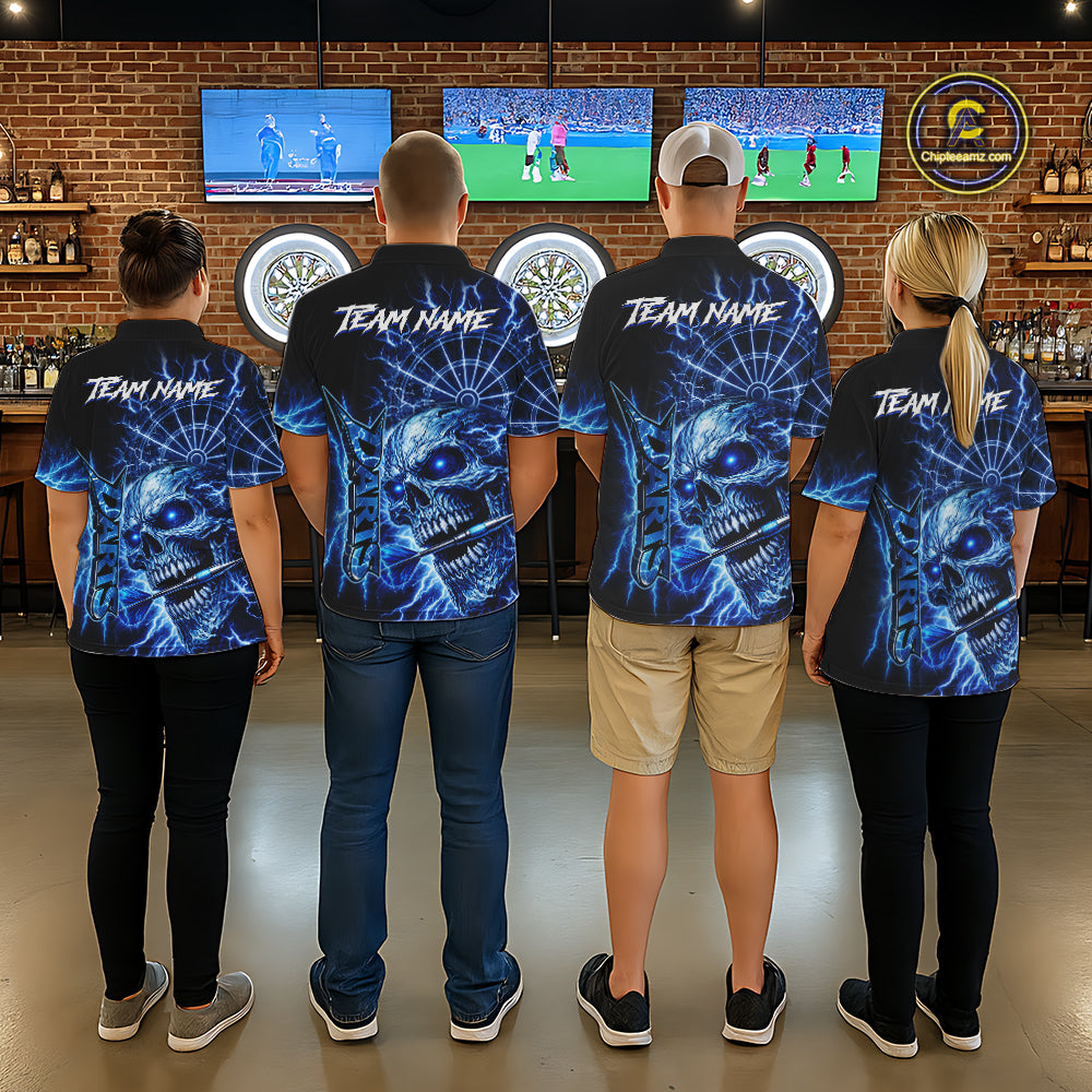 Blue Darts Skull Polo & Quarter Zip Shirt For Women Custom Thunder Lighting Darts Team Jersey TDM6061