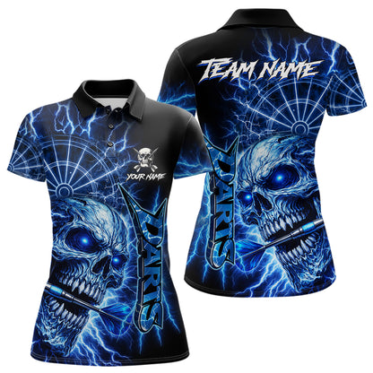 Blue Darts Skull Polo & Quarter Zip Shirt For Women Custom Thunder Lighting Darts Team Jersey TDM6061