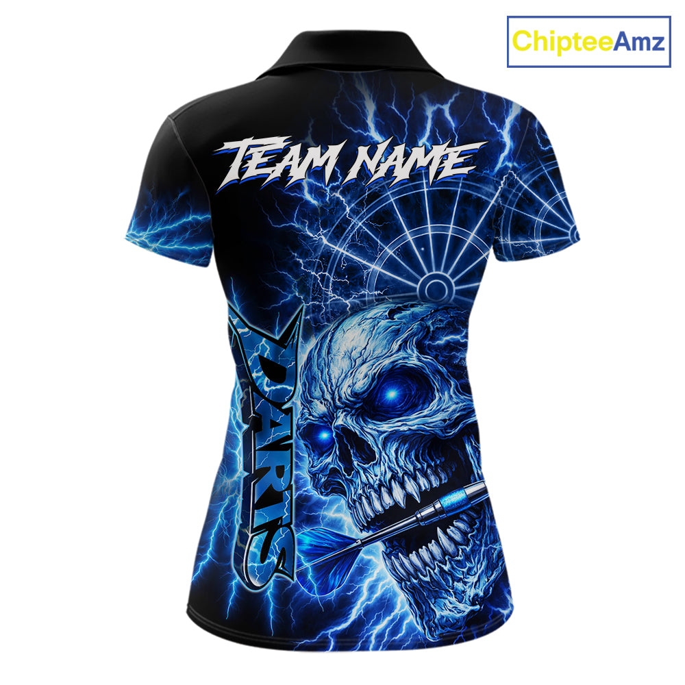 Blue Darts Skull Polo & Quarter Zip Shirt For Women Custom Thunder Lighting Darts Team Jersey TDM6061