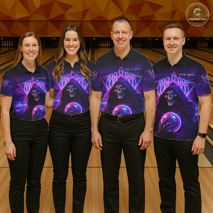 Custom Neon Grim Reaper Bowling Polo & 1/4 Zip Shirts For Women, Bowling Team Jersey Uniform TDM6317