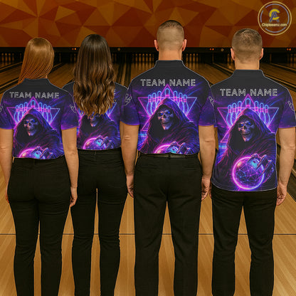 Custom Neon Grim Reaper Bowling Polo & 1/4 Zip Shirts For Women, Bowling Team Jersey Uniform TDM6317
