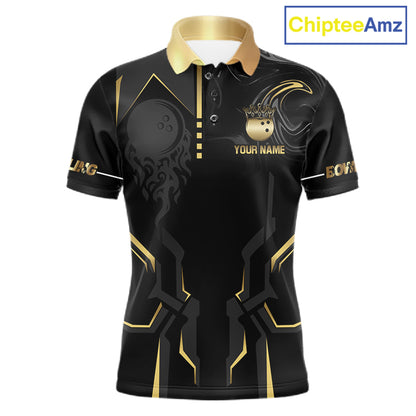 Custom Black And Gold Bowling Shirt For Men, Bowling Tournament Team Jersey Polo & 1/4 Zip TDM6318