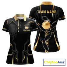 Load image into Gallery viewer, Custom Black And Gold Bowling Shirt For Women, Bowling Tournament Team Jersey Polo &amp; 1/4 Zip TDM6318