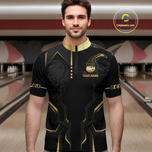 Load image into Gallery viewer, Custom Black And Gold Bowling Shirt For Men, Bowling Tournament Team Jersey Polo &amp; 1/4 Zip TDM6318