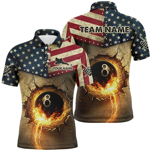 Custom Vintage US Flag 8 Ball Pool Burning Billiard Shirts For Men, Billiard Father's Day Gifts Best TDM1605
