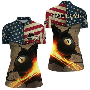 US Flag Funny 8 Ball Pool In Cracked Wall Custom Women Billiards Shirts, Patriotic Billiard Jerseys TDM1606