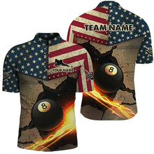 Load image into Gallery viewer, US Flag Funny 8 Ball Pool In Cracked Wall Custom Men Billiards Shirts, Father&#39;s Day Billiard Gifts TDM1606