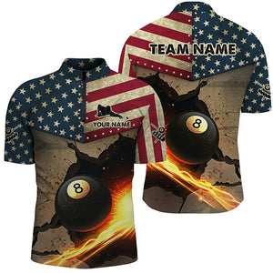 US Flag Funny 8 Ball Pool In Cracked Wall Custom Men Billiards Shirts, Father's Day Billiard Gifts TDM1606