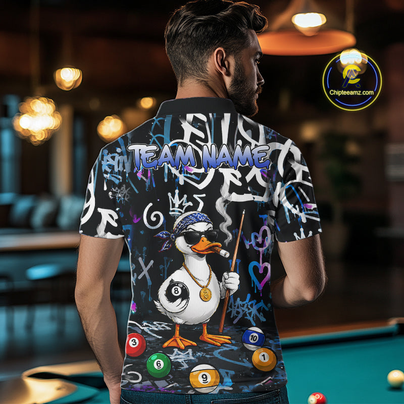 Colorful Graffiti Funny Duck 8 Ball Billiard Shirt For Men Custom Pool Team Jersey Polo & 1/4 Zip TDM6497