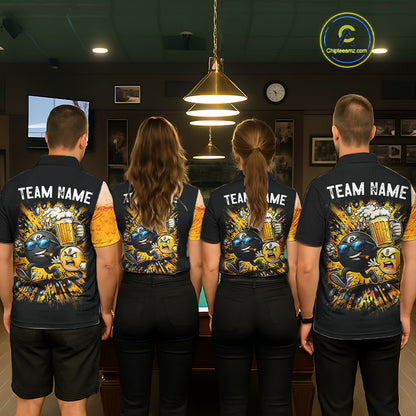 Black And Yellow Funny Beer Billiard Jersey For Women Custom 8 Ball 9 Ball Pool Billiard Team Shirts TDM7233