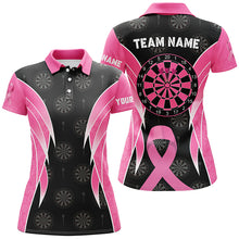 Load image into Gallery viewer, Personalized Breast Cancer Awareness Darts Shirts For Women, Black And Pink Darts Apparel Jerseys TDM2481