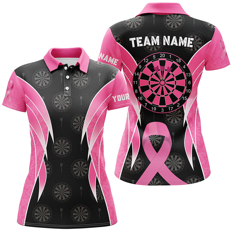 Personalized Breast Cancer Awareness Darts Shirts For Women, Black And Pink Darts Apparel Jerseys TDM2481