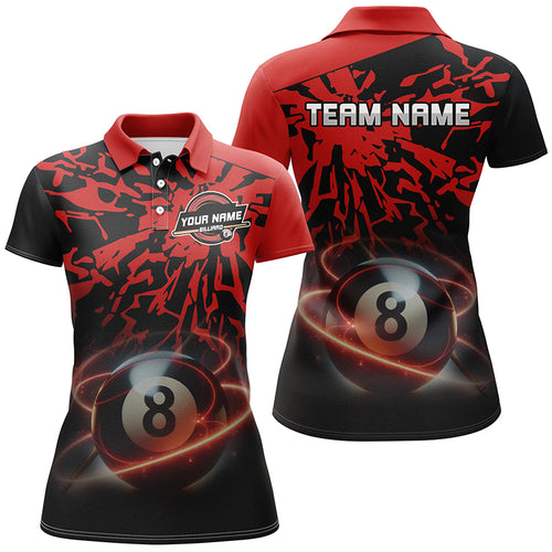 Personalized Red Billiard Ball 8 Thunder Pool Shirts For Women Custom Billiard Jerseys Short Sleeve TDM2483