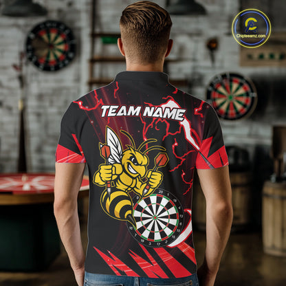 Black Red Funny Bee Thunder Lightning Darts Shirt For Men Custom Dart Team Jersey Polo, 1/4 Zip TDM7843