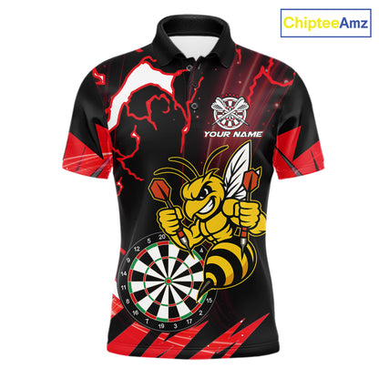 Black Red Funny Bee Thunder Lightning Darts Shirt For Men Custom Dart Team Jersey Polo, 1/4 Zip TDM7843
