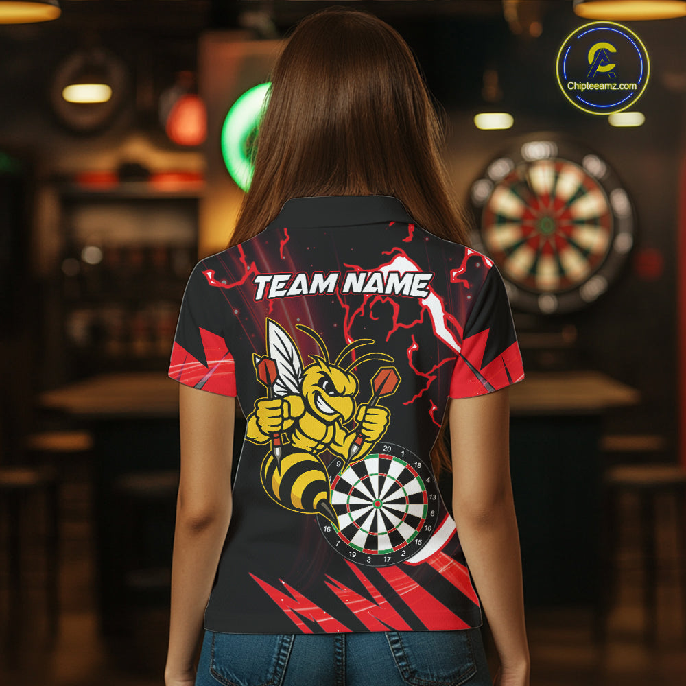 Black Red Funny Bee Thunder Lightning Darts Shirt For Women Custom Dart Team Jersey Polo, 1/4 Zip TDM7843