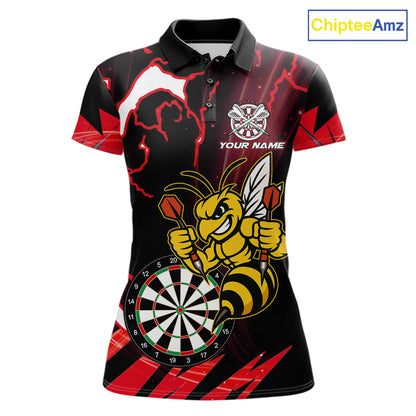Black Red Funny Bee Thunder Lightning Darts Shirt For Women Custom Dart Team Jersey Polo, 1/4 Zip TDM7843