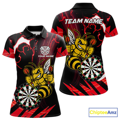 Black Red Funny Bee Thunder Lightning Darts Shirt For Women Custom Dart Team Jersey Polo, 1/4 Zip TDM7843