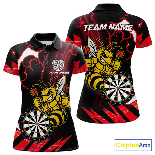 Black Red Funny Bee Thunder Lightning Darts Shirt For Women Custom Dart Team Jersey Polo, 1/4 Zip TDM7843