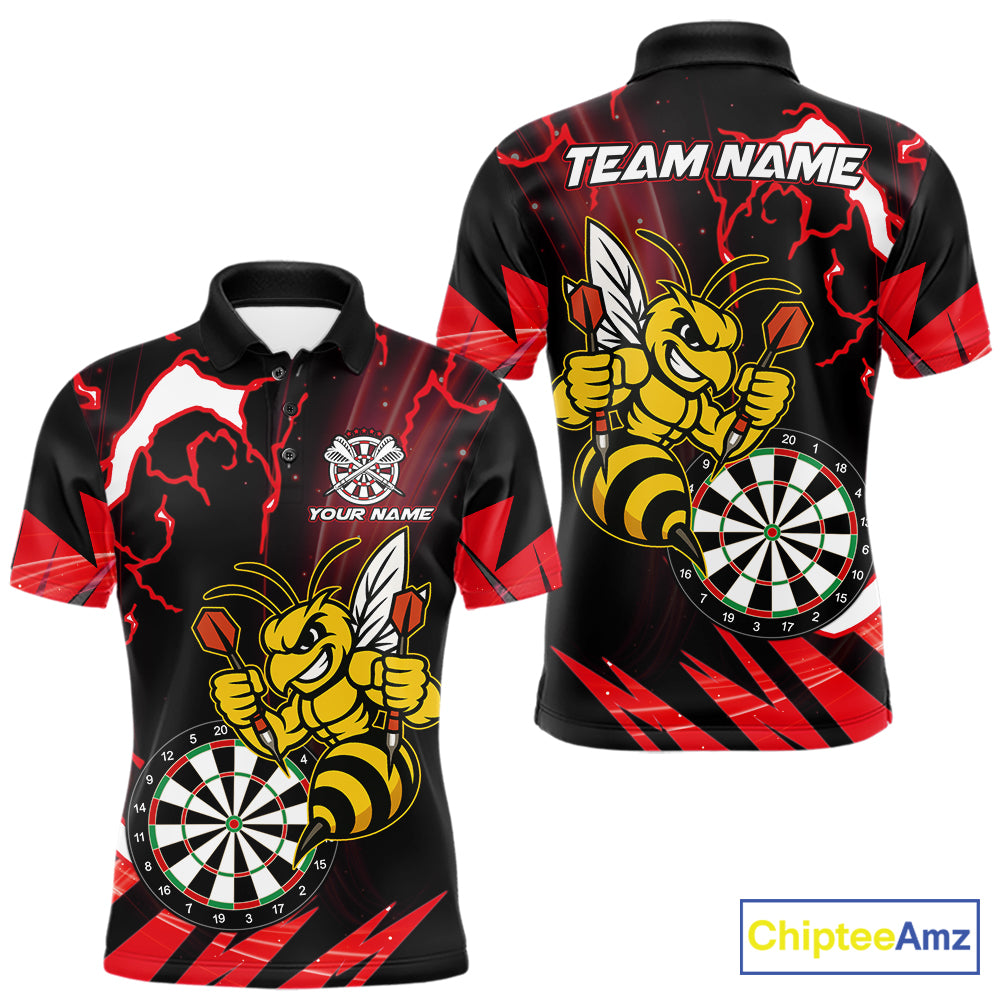 Black Red Funny Bee Thunder Lightning Darts Shirt For Men Custom Dart Team Jersey Polo, 1/4 Zip TDM7843