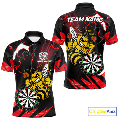 Black Red Funny Bee Thunder Lightning Darts Shirt For Men Custom Dart Team Jersey Polo, 1/4 Zip TDM7843
