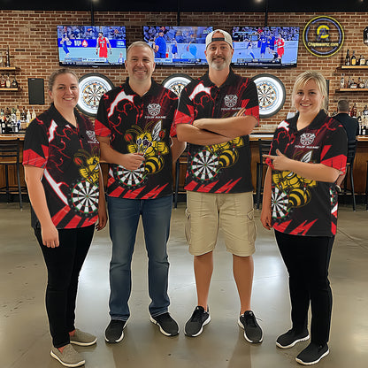 Black Red Funny Bee Thunder Lightning Darts Shirt For Men Custom Dart Team Jersey Polo, 1/4 Zip TDM7843