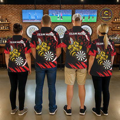 Black Red Funny Bee Thunder Lightning Darts Shirt For Men Custom Dart Team Jersey Polo, 1/4 Zip TDM7843