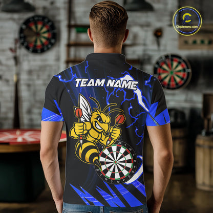Black Blue Funny Bee Thunder Lightning Darts Shirt For Men Custom Dart Team Jersey Polo, 1/4 Zip TDM7844