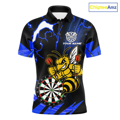 Black Blue Funny Bee Thunder Lightning Darts Shirt For Men Custom Dart Team Jersey Polo, 1/4 Zip TDM7844