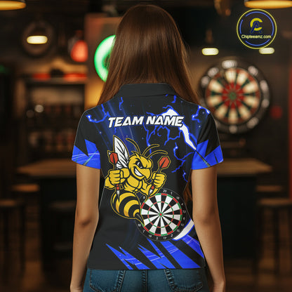 Black Blue Funny Bee Thunder Lightning Darts Shirt For Women Custom Dart Team Jersey Polo, 1/4 Zip TDM7844