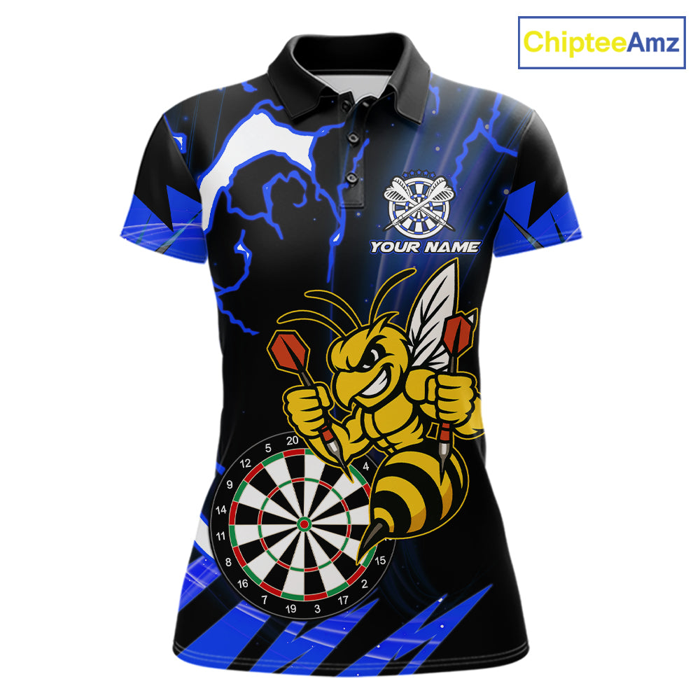 Black Blue Funny Bee Thunder Lightning Darts Shirt For Women Custom Dart Team Jersey Polo, 1/4 Zip TDM7844