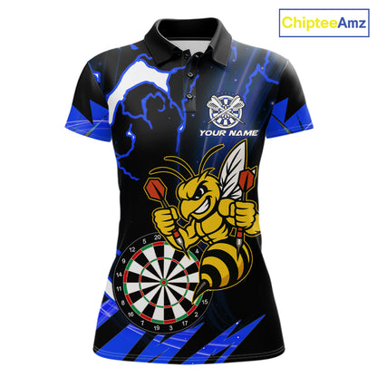 Black Blue Funny Bee Thunder Lightning Darts Shirt For Women Custom Dart Team Jersey Polo, 1/4 Zip TDM7844