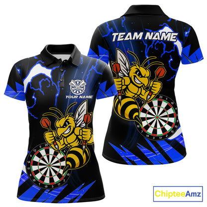 Black Blue Funny Bee Thunder Lightning Darts Shirt For Women Custom Dart Team Jersey Polo, 1/4 Zip TDM7844
