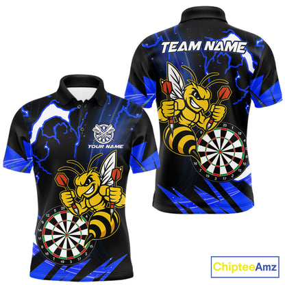Black Blue Funny Bee Thunder Lightning Darts Shirt For Men Custom Dart Team Jersey Polo, 1/4 Zip TDM7844