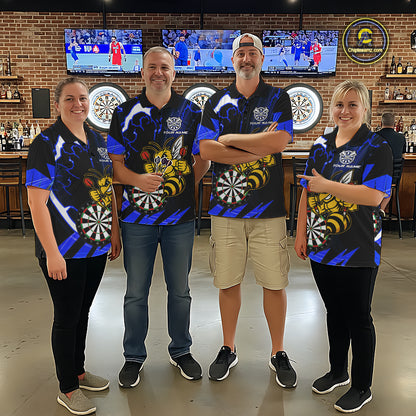 Black Blue Funny Bee Thunder Lightning Darts Shirt For Women Custom Dart Team Jersey Polo, 1/4 Zip TDM7844