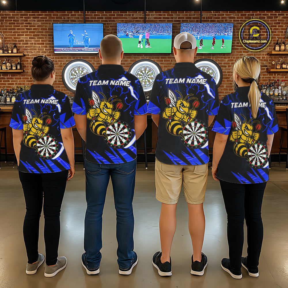 Black Blue Funny Bee Thunder Lightning Darts Shirt For Women Custom Dart Team Jersey Polo, 1/4 Zip TDM7844