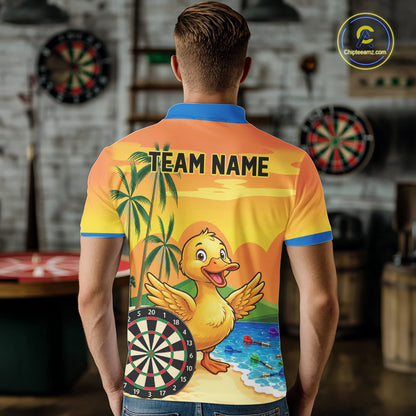 Yellow Funny Tropical Duck Darts Shirt For Men Custom Darts Team Jersey Polo & 1/4 Zip, Dart Gift TDM7857