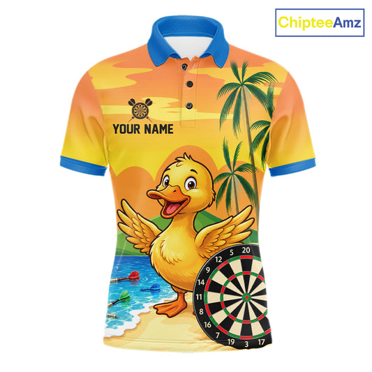 Yellow Funny Tropical Duck Darts Shirt For Men Custom Darts Team Jersey Polo & 1/4 Zip, Dart Gift TDM7857