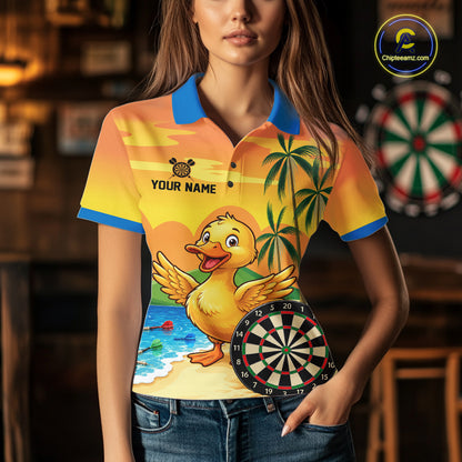 Yellow Funny Tropical Duck Darts Shirt For Women Custom Darts Team Jersey Polo & 1/4 Zip, Dart Gift TDM7857