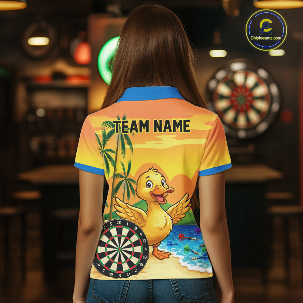 Yellow Funny Tropical Duck Darts Shirt For Women Custom Darts Team Jersey Polo & 1/4 Zip, Dart Gift TDM7857