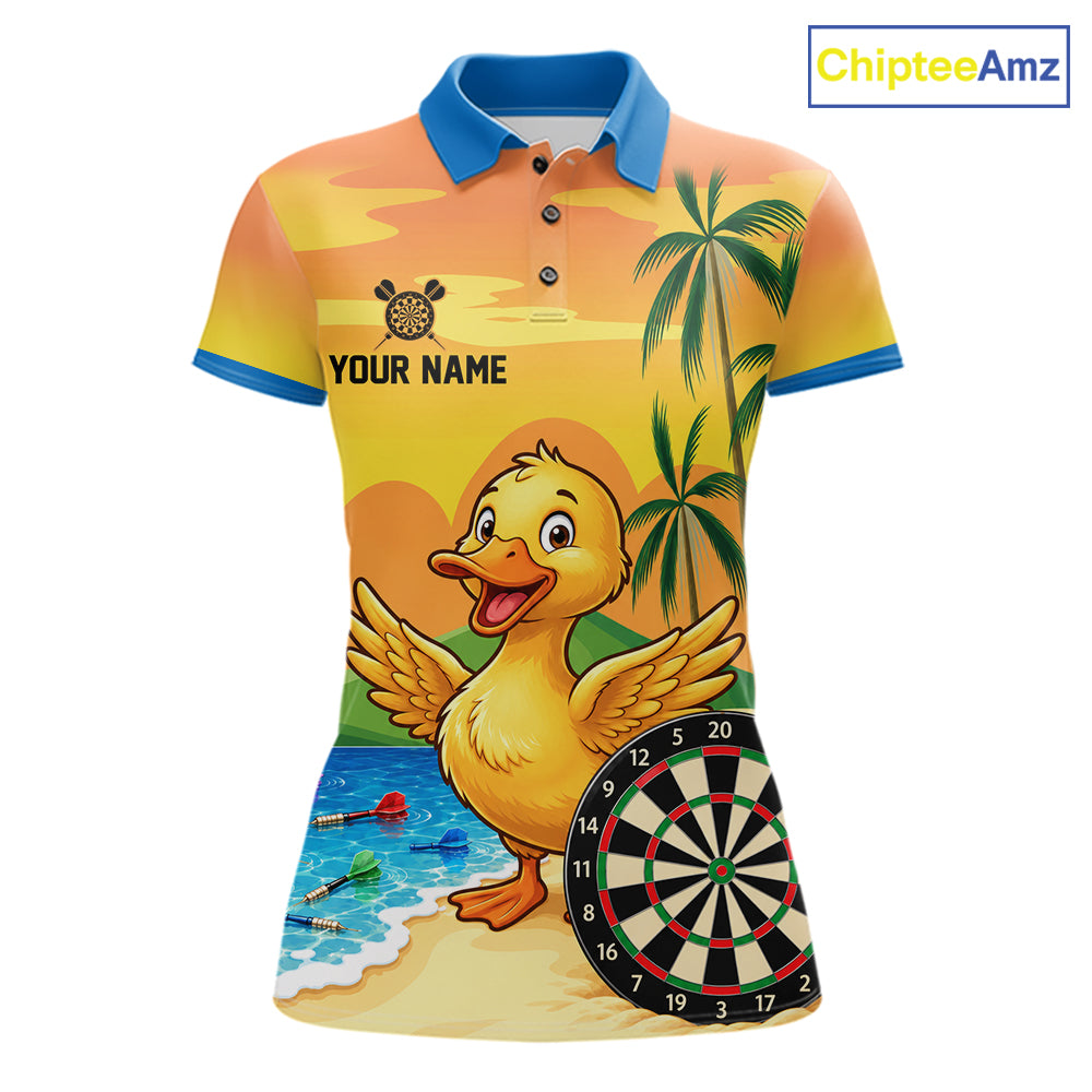 Yellow Funny Tropical Duck Darts Shirt For Women Custom Darts Team Jersey Polo & 1/4 Zip, Dart Gift TDM7857