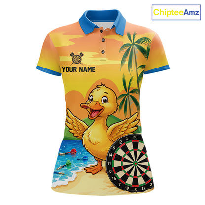 Yellow Funny Tropical Duck Darts Shirt For Women Custom Darts Team Jersey Polo & 1/4 Zip, Dart Gift TDM7857